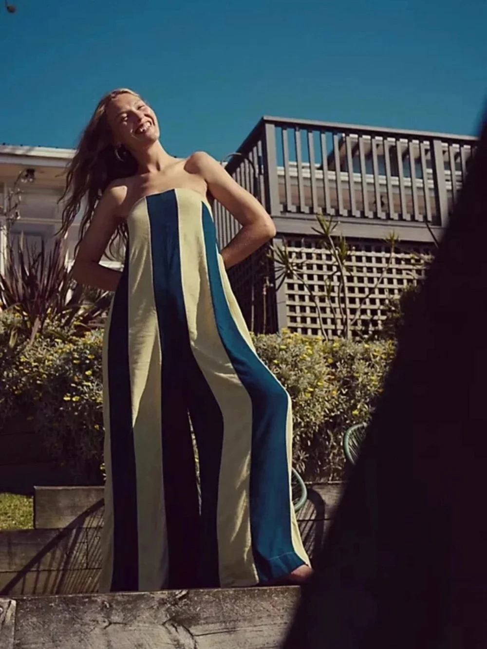 Free People Free-est Eden Jumpsuit Dress Tube Wide Leg Striped Printed S 283398